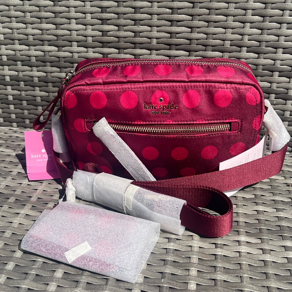 Kate Spade Chelsea Delightful Dot Camera Nylon Crossbody w/ Coin Card Case NWT